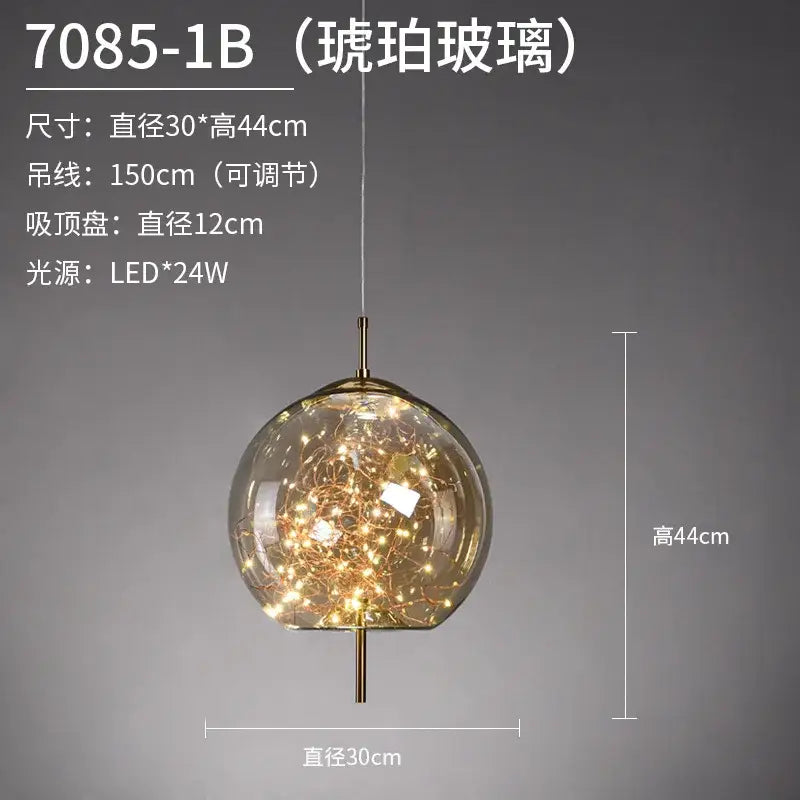 Luxury golden glass led starry sky pendant lights for living room