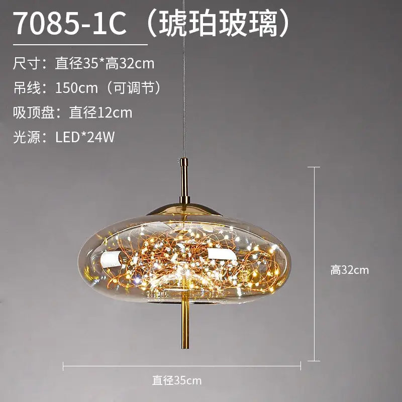 Luxury golden glass led starry sky pendant lights for living room