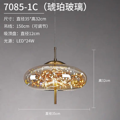 Luxury golden glass led starry sky pendant lights for living room