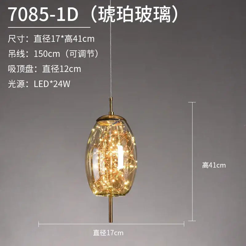 Luxury golden glass led starry sky pendant lights for living room