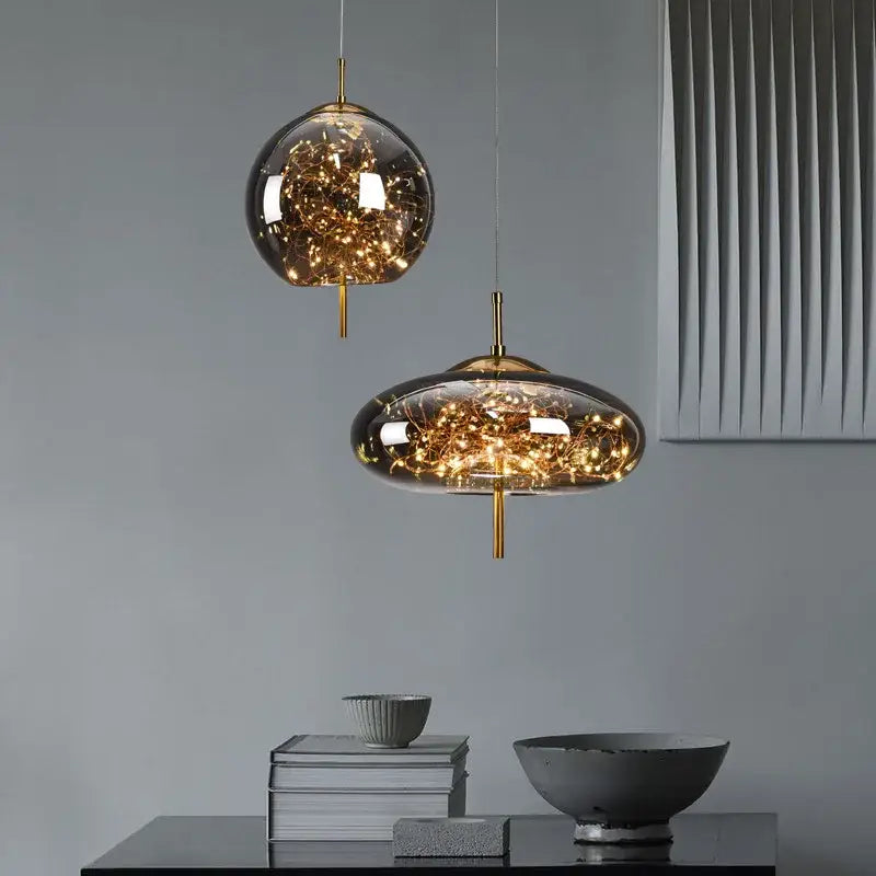 Luxury golden glass led starry sky pendant lights for living room