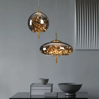 Luxury golden glass led starry sky pendant lights for living room