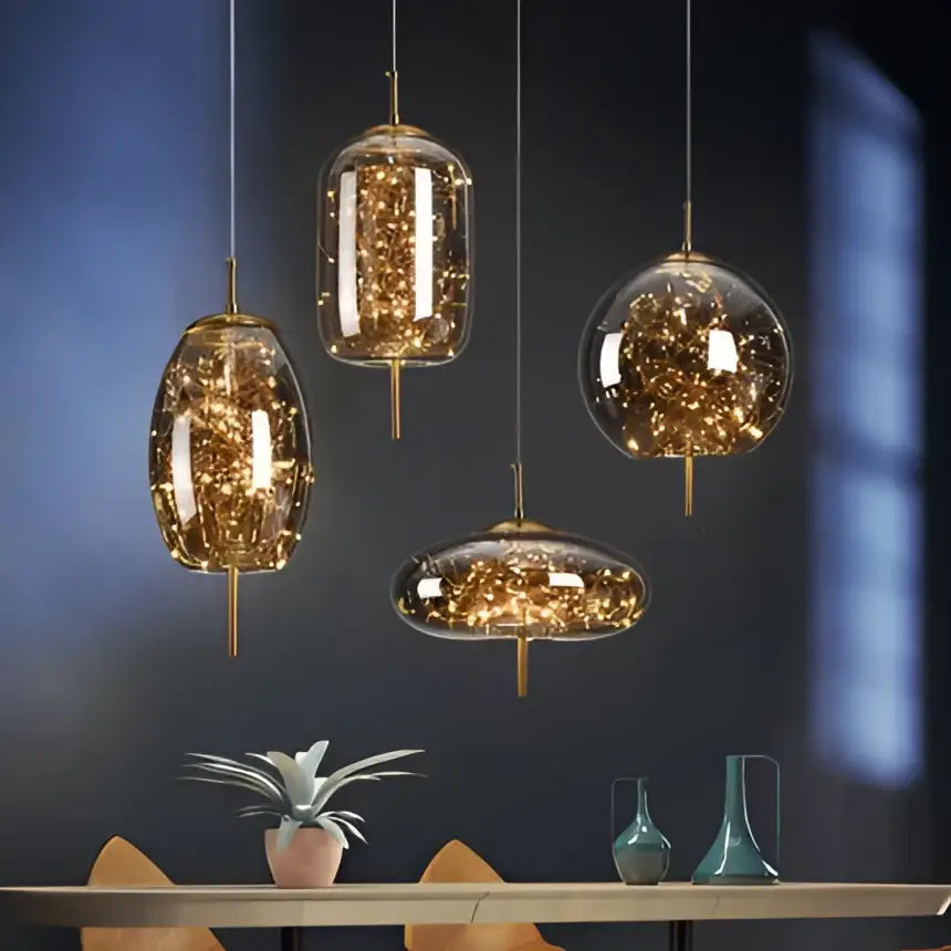 Luxury golden glass led starry sky pendant lights for living room