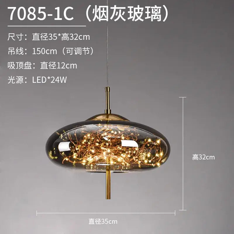Luxury golden glass led starry sky pendant lights for living room