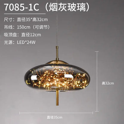 Luxury golden glass led starry sky pendant lights for living room
