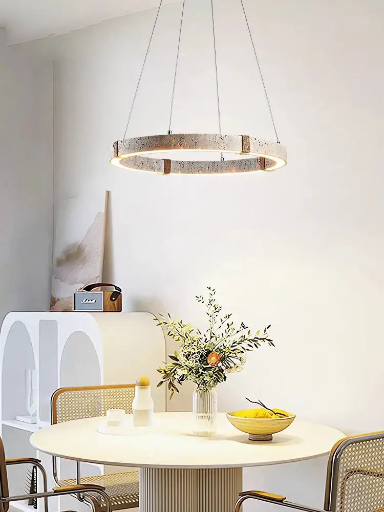 Textured metallic led stone ring chandelier dining room pendant light
