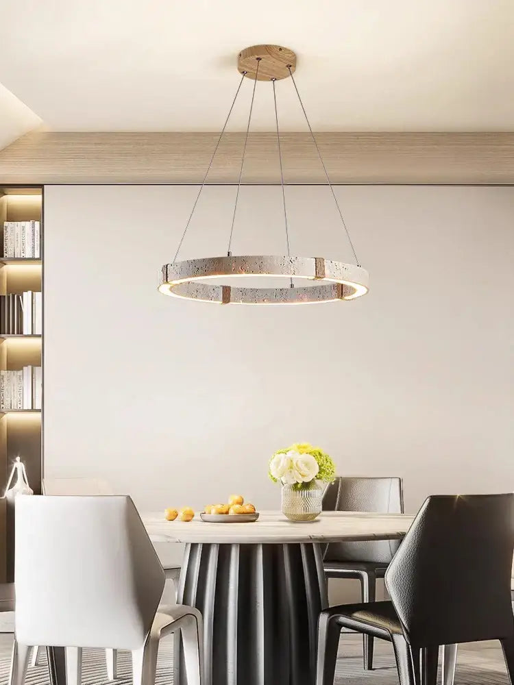 Textured metallic led stone ring chandelier dining room pendant light