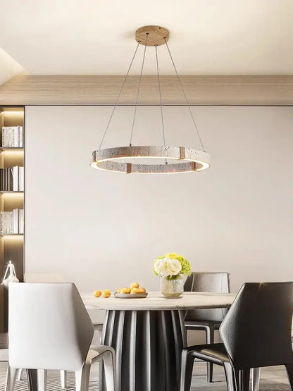 Textured metallic led stone ring chandelier dining room pendant light