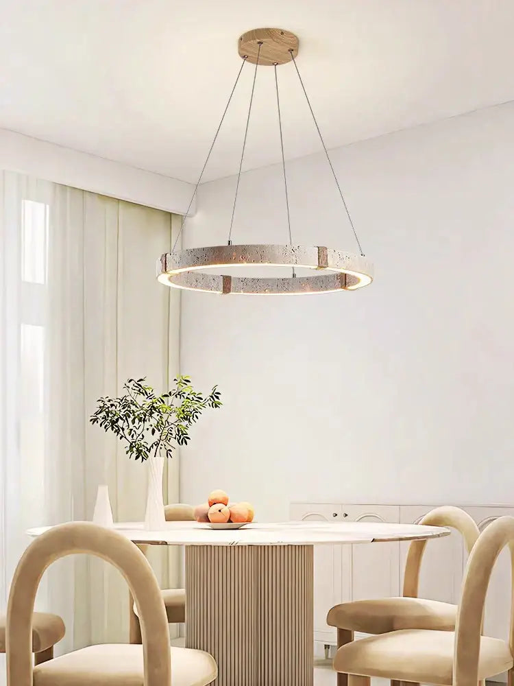 Textured metallic led stone ring chandelier dining room pendant light