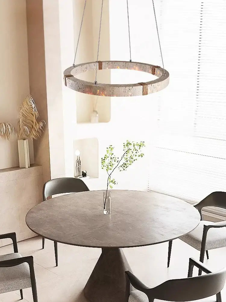 Textured metallic led stone ring chandelier dining room pendant light