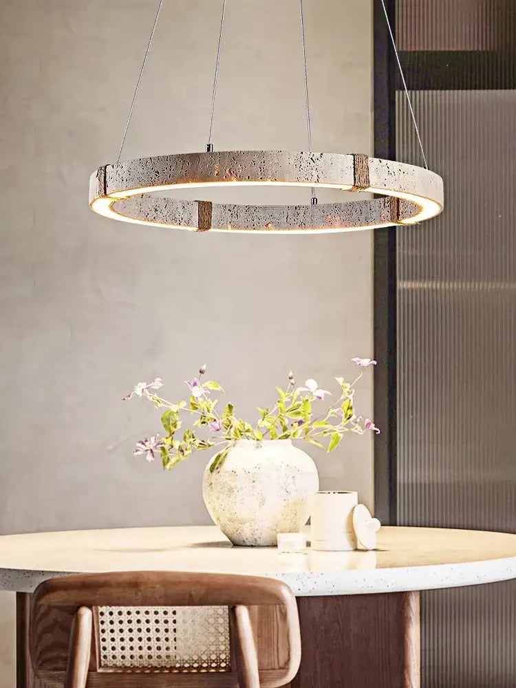 Textured metallic led stone ring chandelier dining room pendant light