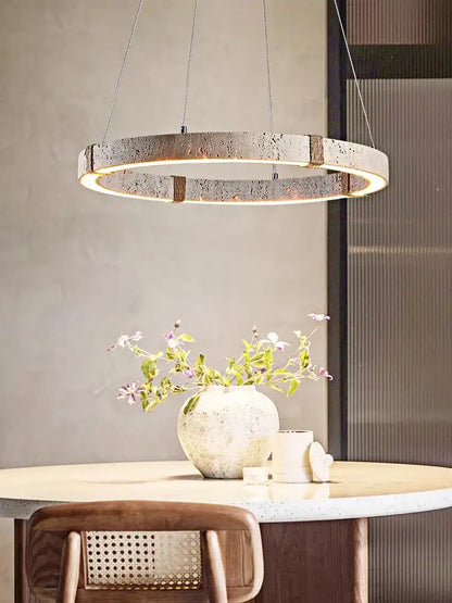 Textured metallic led stone ring chandelier dining room pendant light