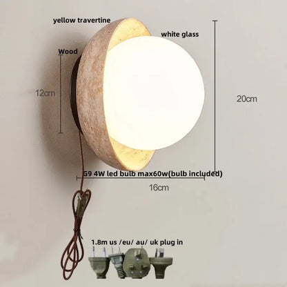 Modern concrete led stone wall lamp bedroom brass pull chain