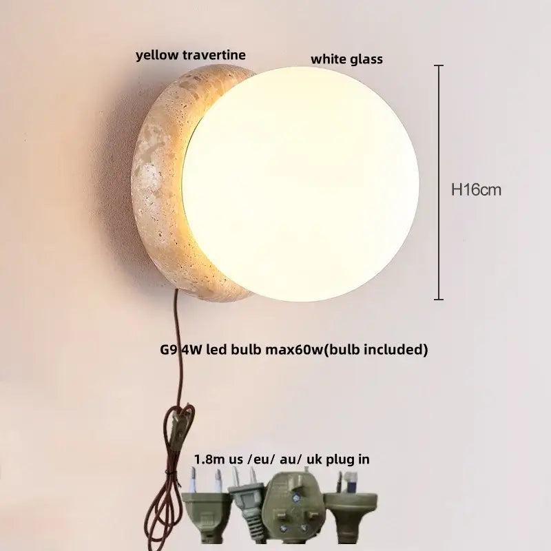 Modern concrete led stone wall lamp bedroom brass pull chain
