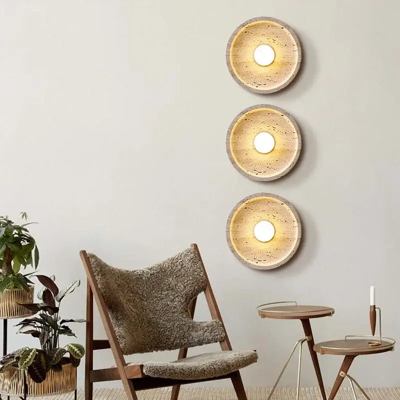 Modern concrete led stone wall lamp bedroom brass pull chain