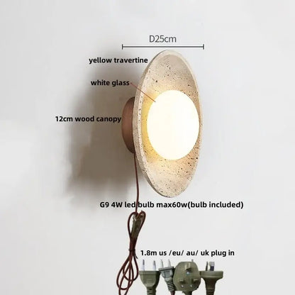 Modern concrete led stone wall lamp bedroom brass pull chain