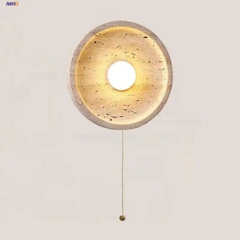 Modern concrete led stone wall lamp bedroom brass pull chain