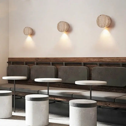 Modern beige stone wall lamp for living room warm textured sconce