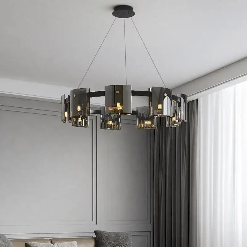 Modern black led straight line chandelier dining room glass pendant