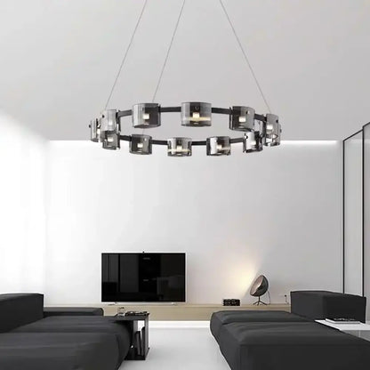 Modern black led straight line chandelier dining room glass pendant