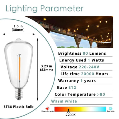 Vintage warm edison led string light bulb outdoor patio decor
