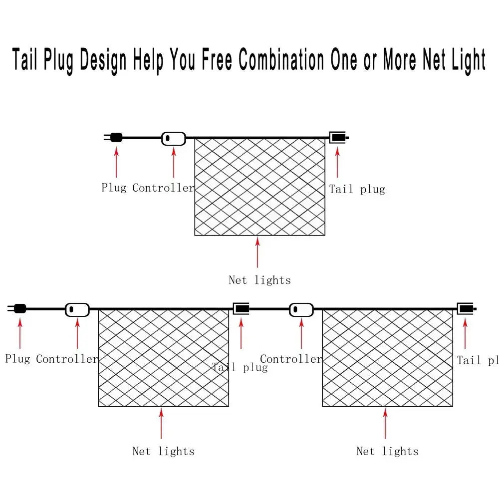 Warm golden net pattern string lights outdoor tree decor