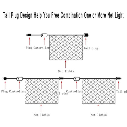 Warm golden net pattern string lights outdoor tree decor