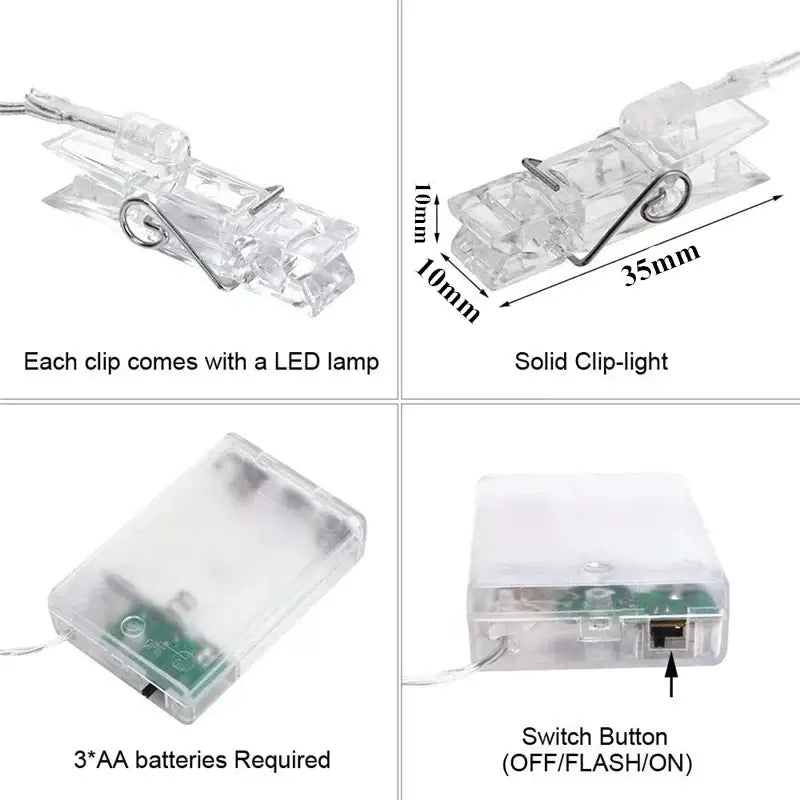 Warm white led string lights with photo clips bedroom decor