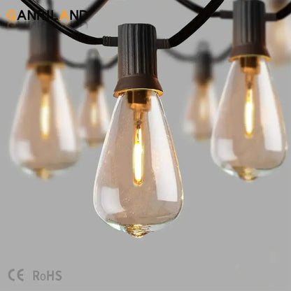 Teardrop bronze and gold led string lights backyard patio decor