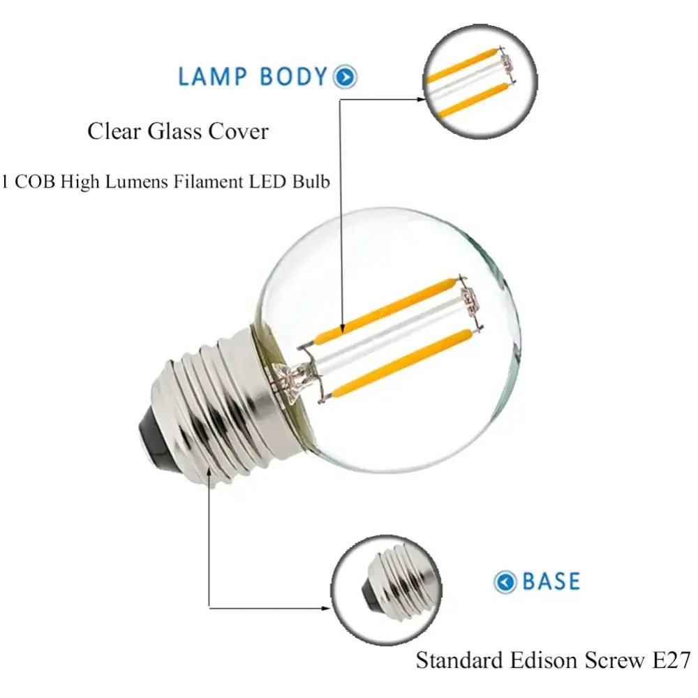Retro edison g40 led string lights bedroom warm white glass globe