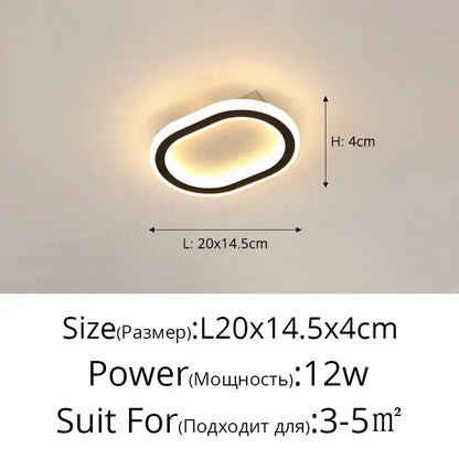 Modern oval black led strip ceiling lights for bedroom living room