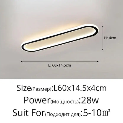 Modern oval black led strip ceiling lights for bedroom living room
