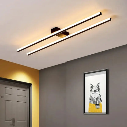 Modern minimalist brushed metallic led strip chandelier aisle light