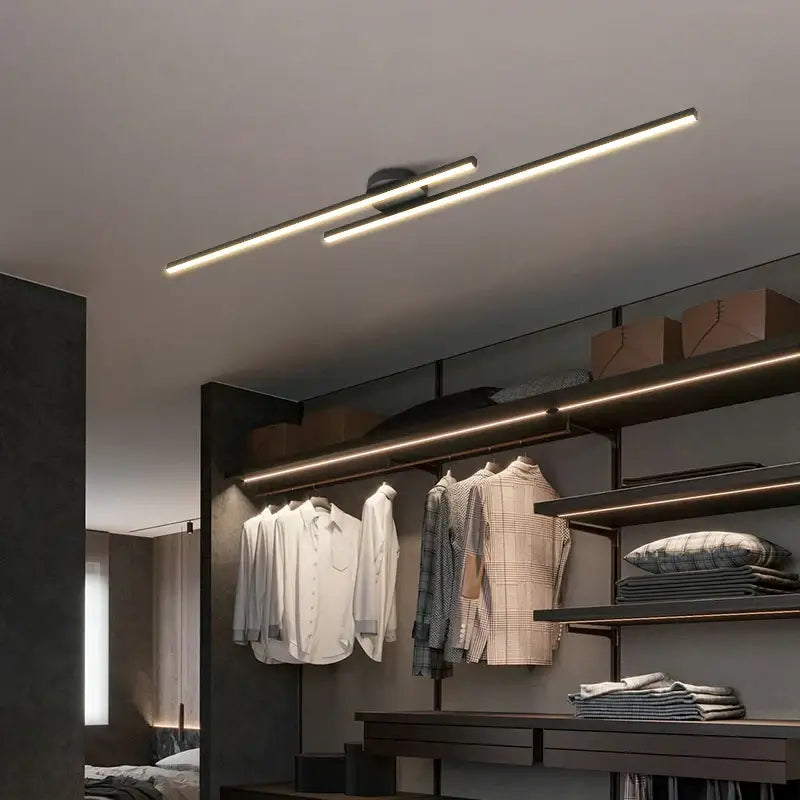 Modern minimalist brushed metallic led strip chandelier aisle light