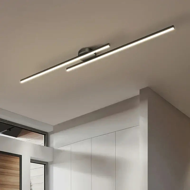 Modern minimalist brushed metallic led strip chandelier aisle light
