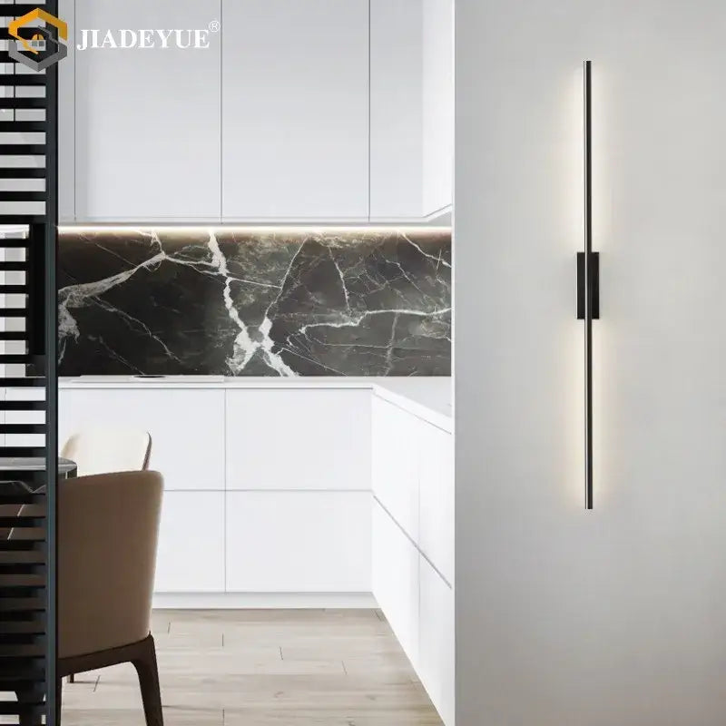 Modern minimalist black & gold led strip copper wall lamp bedroom