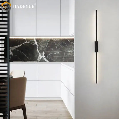 Modern minimalist black & gold led strip copper wall lamp bedroom