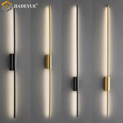 Modern minimalist black & gold led strip copper wall lamp bedroom