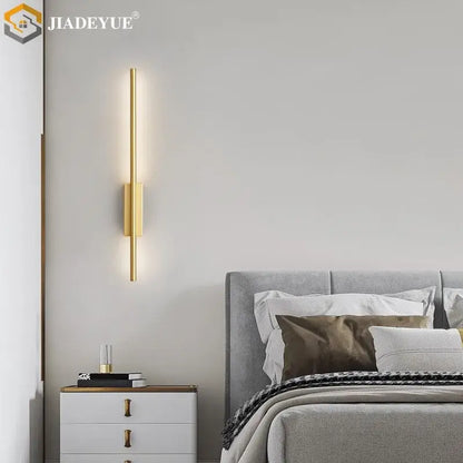 Modern minimalist black & gold led strip copper wall lamp bedroom
