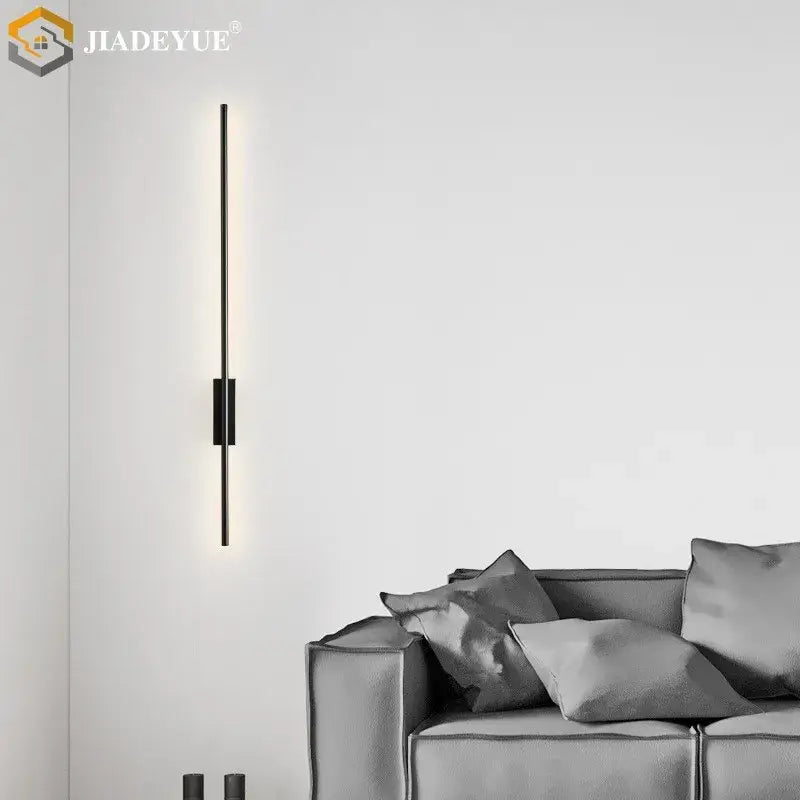 Modern minimalist black & gold led strip copper wall lamp bedroom