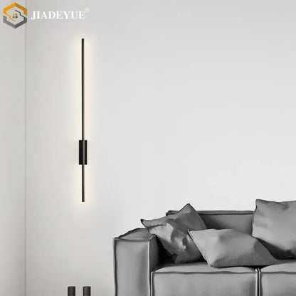 Modern minimalist black & gold led strip copper wall lamp bedroom