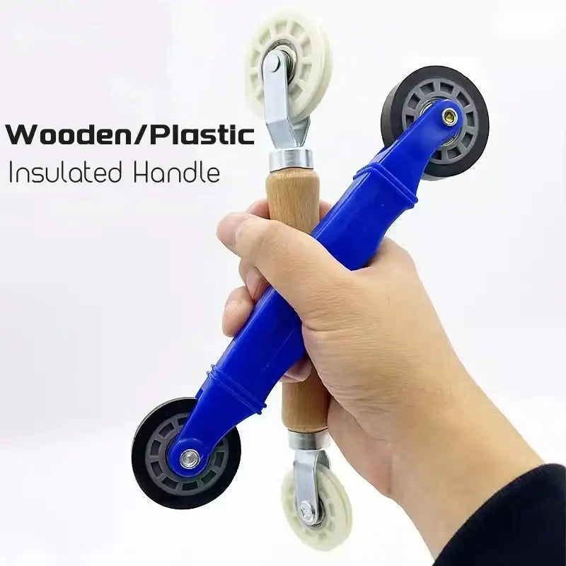 Blue and white led strip light installation roller with wooden handle