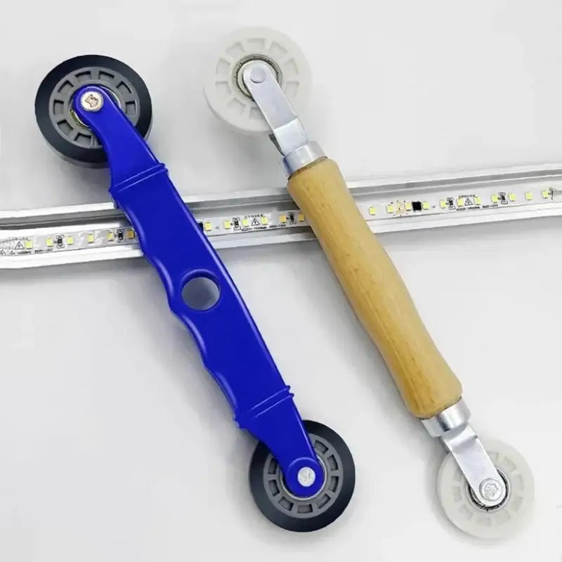 Blue and white led strip light installation roller with wooden handle