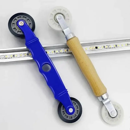 Blue and white led strip light installation roller with wooden handle
