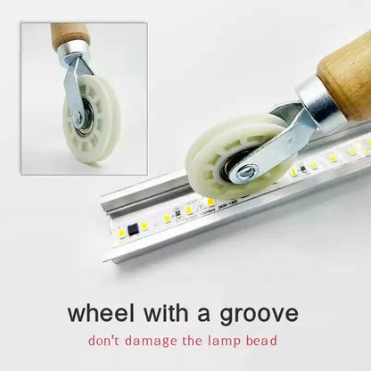 Blue and white led strip light installation roller with wooden handle