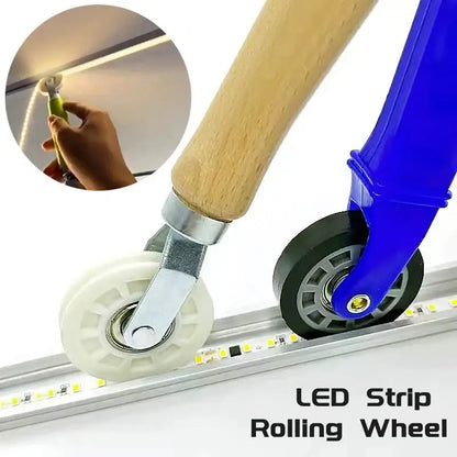 Blue and white led strip light installation roller with wooden handle