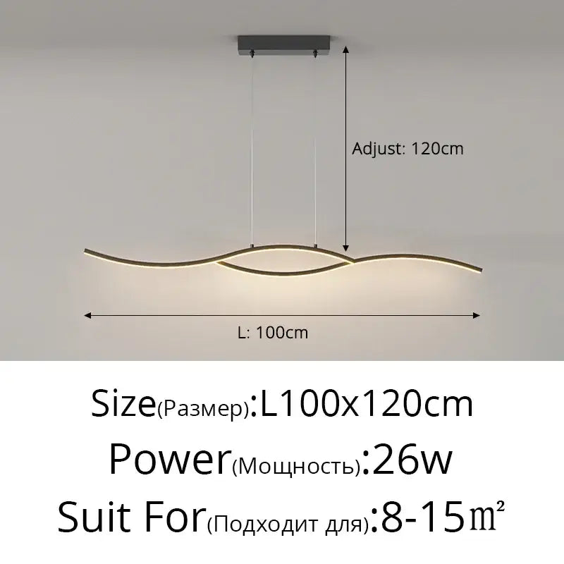 Modern black led strip pendant chandelier dining room light