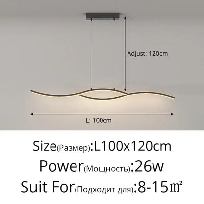 Modern black led strip pendant chandelier dining room light