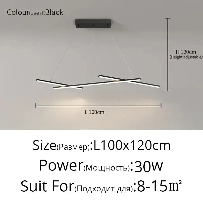 Modern black led strip pendant chandelier dining room light