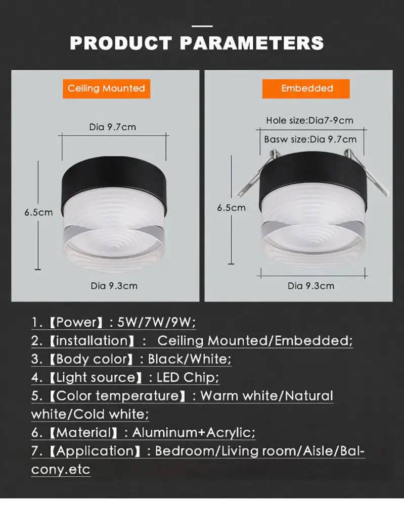 Textured amber glass led surface mounted spot lights bedroom 2 pack